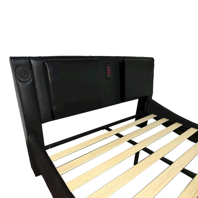 Lit plateforme rembourré en similicuir