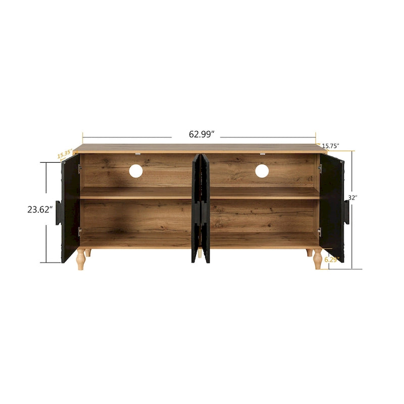 Meuble TV de salon — Avec portes sculptées et étagères de présentation