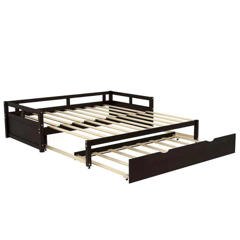 Lit de repos double extensible en pin noir avec lit gigogne – Cadre robuste et sommier à lattes inclus