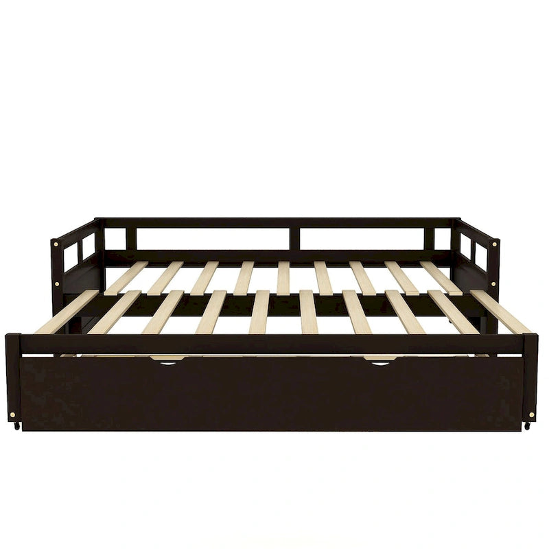 Lit de repos double extensible en pin noir avec lit gigogne – Cadre robuste et sommier à lattes inclus