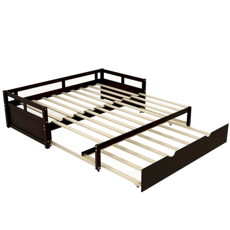 Lit de repos double extensible en pin noir avec lit gigogne – Cadre robuste et sommier à lattes inclus
