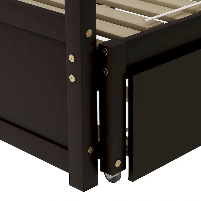 Lit de repos double extensible en pin noir avec lit gigogne – Cadre robuste et sommier à lattes inclus