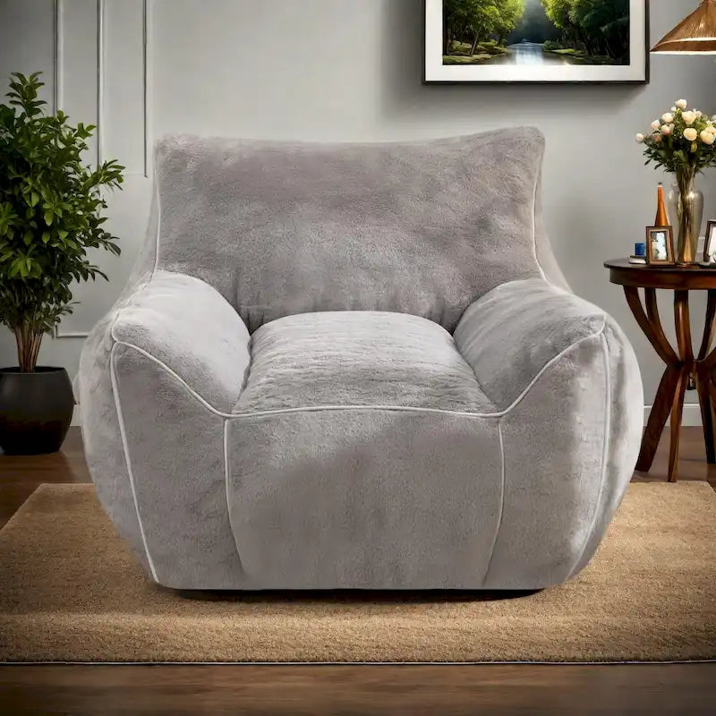 Pouf poire en fausse fourrure avec support dorsal, remplissage en mousse déchiquetée haute densité