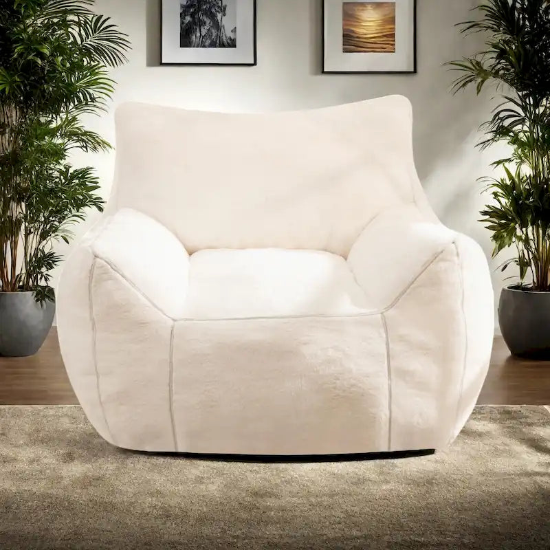 Pouf poire en fausse fourrure avec support dorsal, remplissage en mousse déchiquetée haute densité