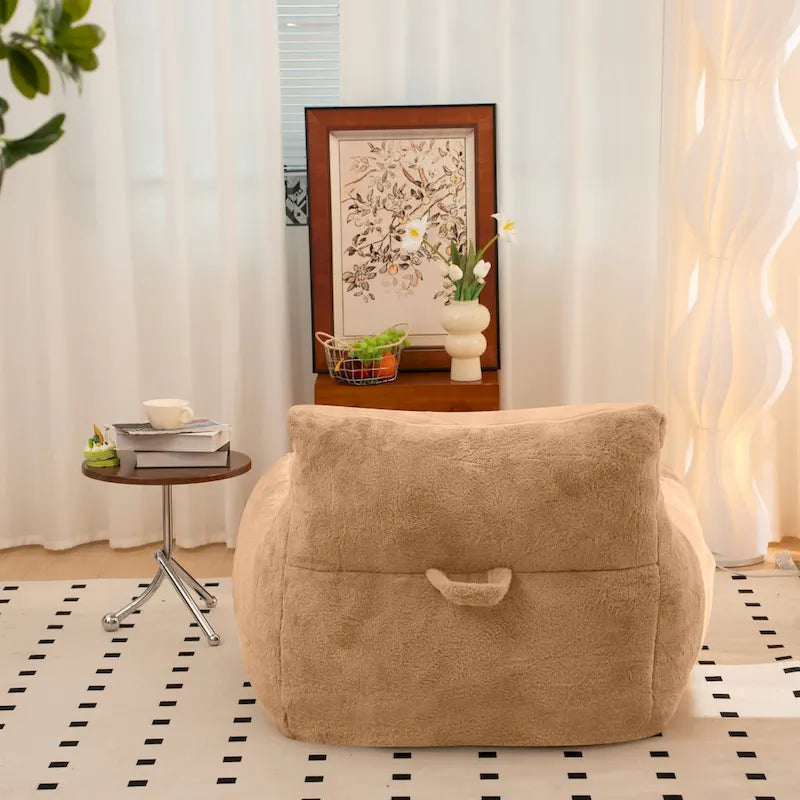Pouf poire en fausse fourrure avec support dorsal, remplissage en mousse déchiquetée haute densité