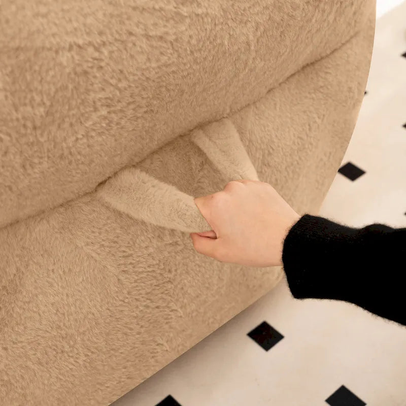 Pouf poire en fausse fourrure avec support dorsal, remplissage en mousse déchiquetée haute densité