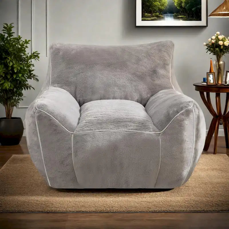 Pouf poire en fausse fourrure avec support dorsal, remplissage en mousse déchiquetée haute densité