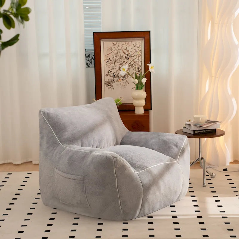 Pouf poire en fausse fourrure avec support dorsal, remplissage en mousse déchiquetée haute densité