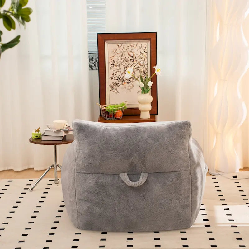 Pouf poire en fausse fourrure avec support dorsal, remplissage en mousse déchiquetée haute densité