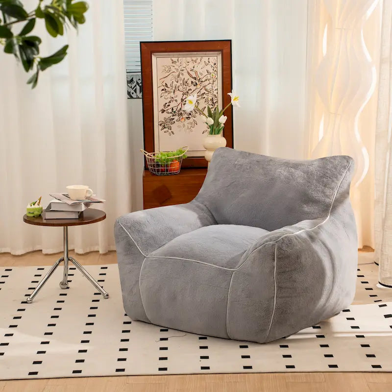 Pouf poire en fausse fourrure avec support dorsal, remplissage en mousse déchiquetée haute densité