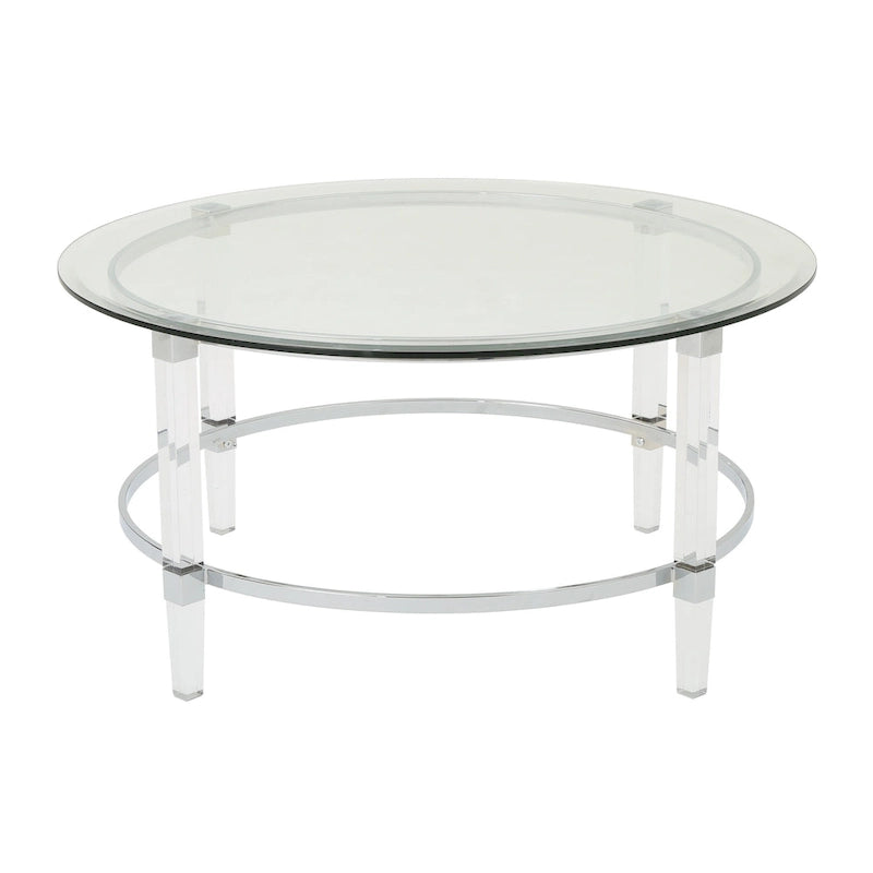 Table basse ronde moderne avec plateau translucide pour salon