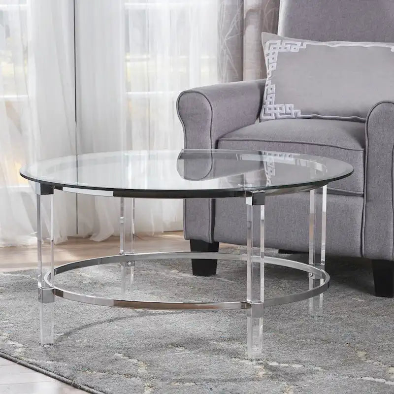 Table basse ronde moderne avec plateau translucide pour salon