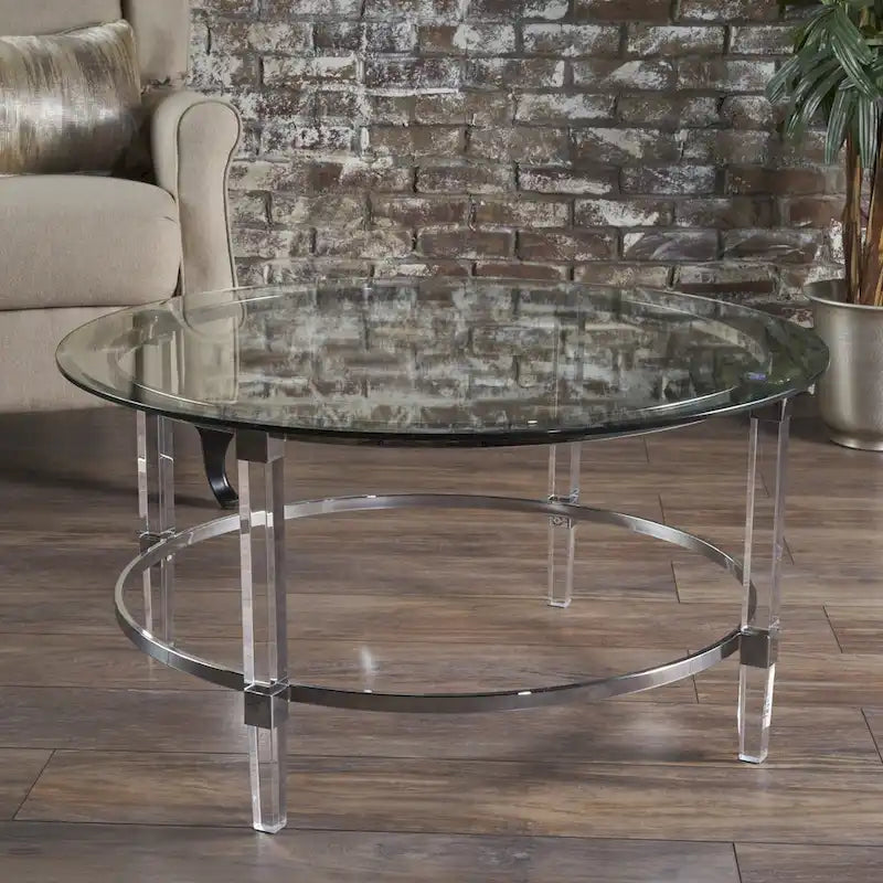 Table basse ronde moderne avec plateau translucide pour salon