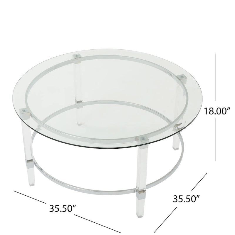 Table basse ronde moderne avec plateau translucide pour salon