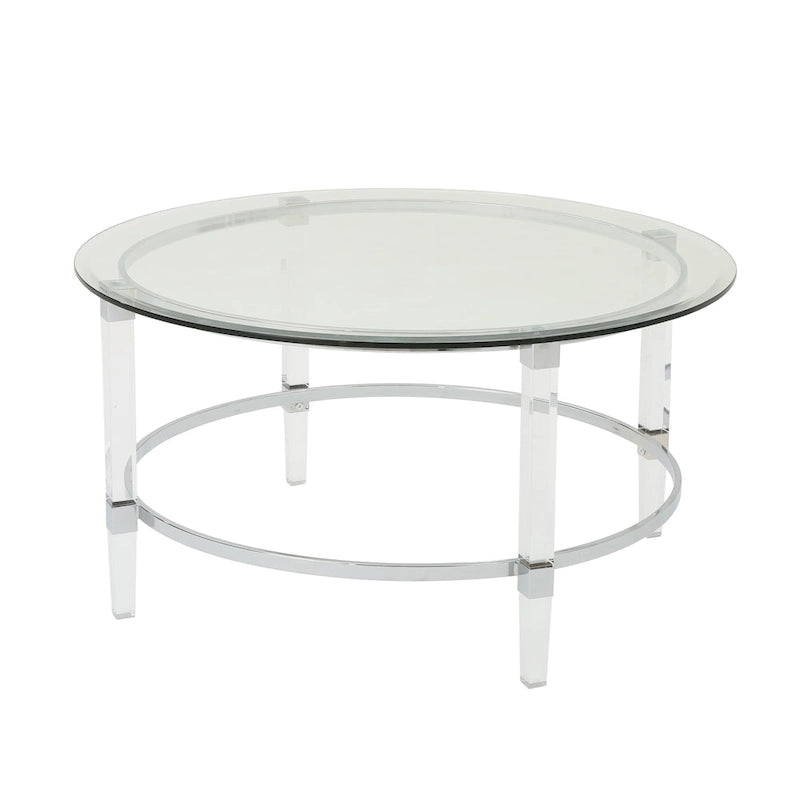 Table basse ronde moderne avec plateau translucide pour salon
