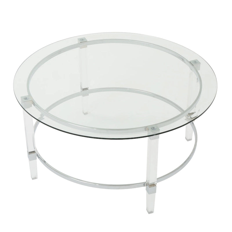 Table basse ronde moderne avec plateau translucide pour salon