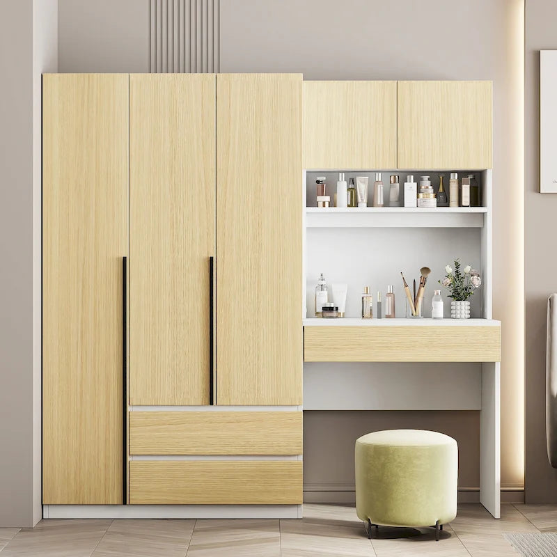 Armoire de bureau de rangement en bois à 3 portes pour chambre avec étagères et 3 tiroirs