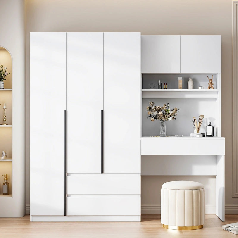 Armoire de bureau de rangement en bois à 3 portes pour chambre avec étagères et 3 tiroirs