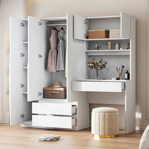 Armoire de bureau de rangement en bois à 3 portes pour chambre avec étagères et 3 tiroirs