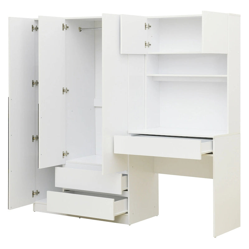 Armoire de bureau de rangement en bois à 3 portes pour chambre avec étagères et 3 tiroirs