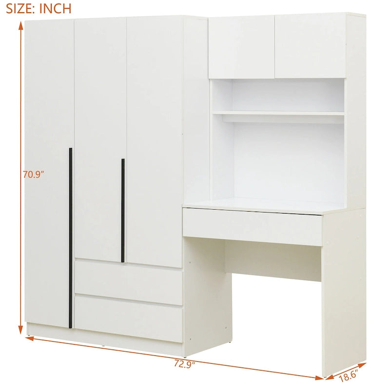 Armoire de bureau de rangement en bois à 3 portes pour chambre avec étagères et 3 tiroirs
