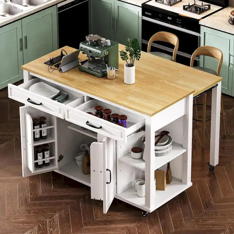 Îlot de cuisine extensible sur roulettes