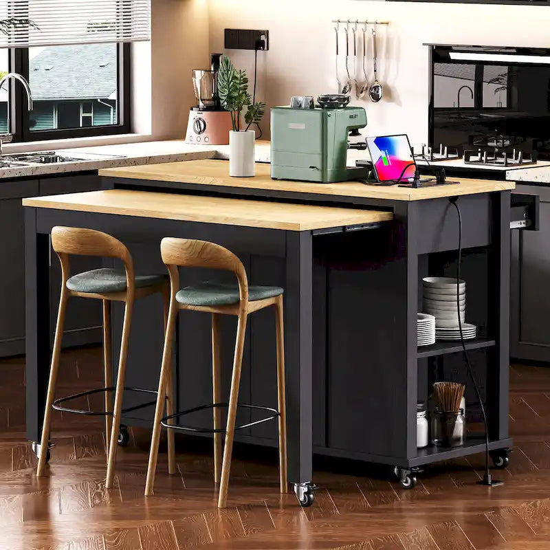 Îlot de cuisine extensible sur roulettes