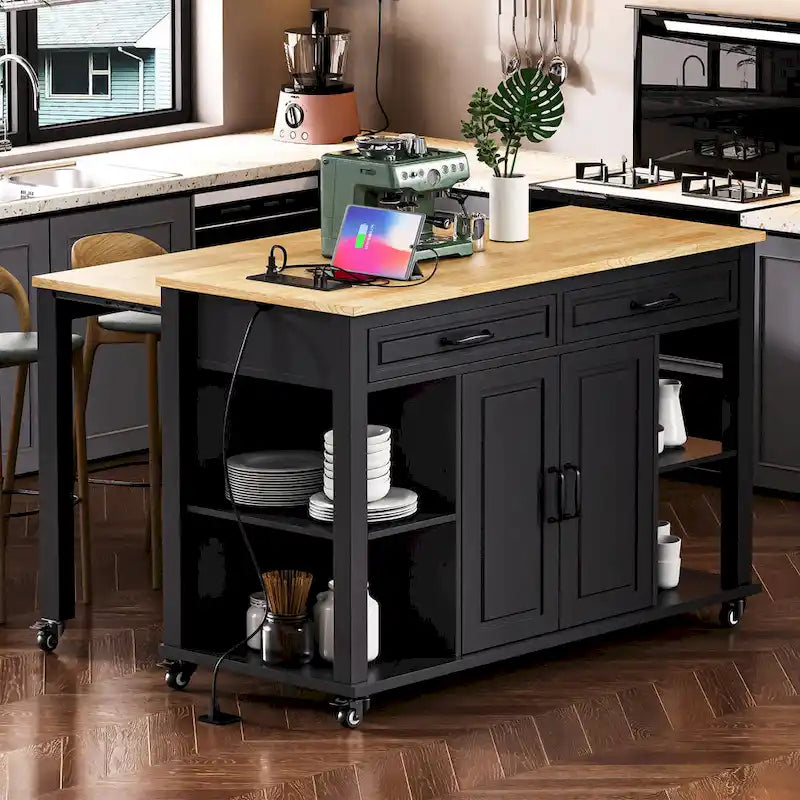 Îlot de cuisine extensible sur roulettes