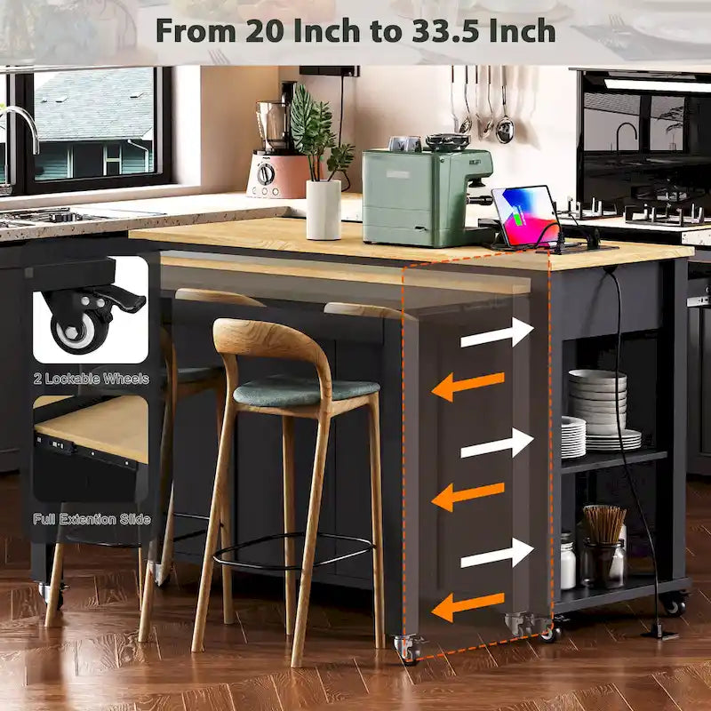 Îlot de cuisine extensible sur roulettes