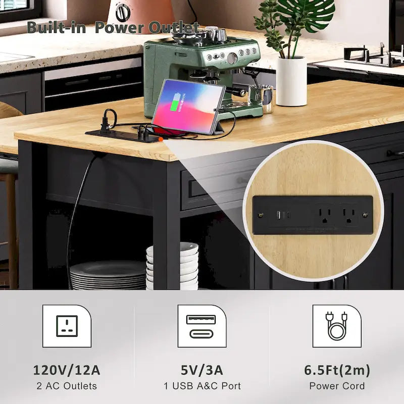 Îlot de cuisine extensible sur roulettes