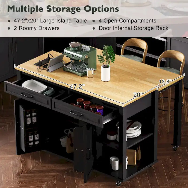 Îlot de cuisine extensible sur roulettes