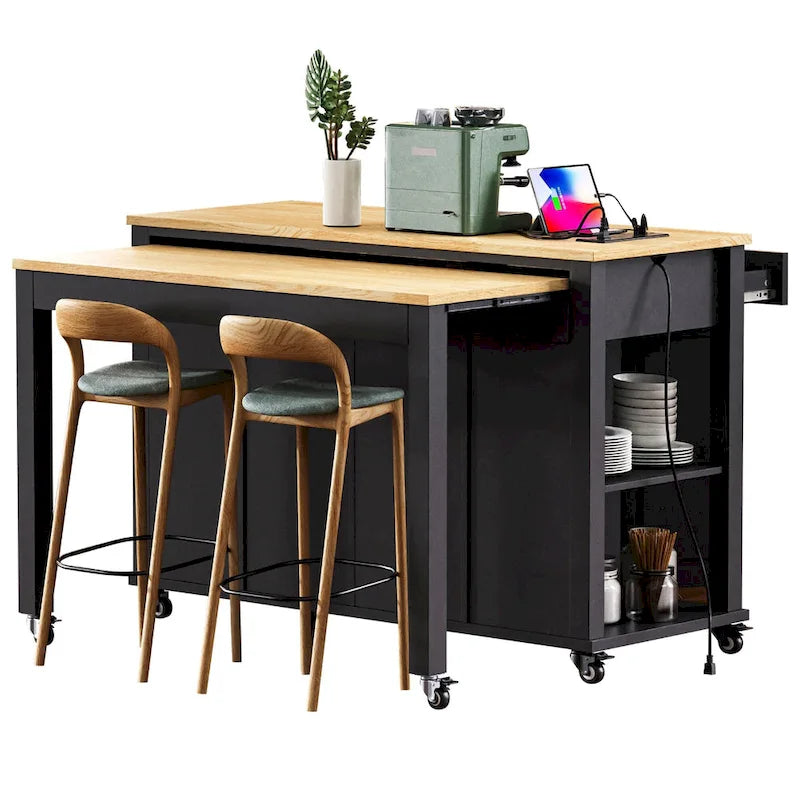 Îlot de cuisine extensible sur roulettes