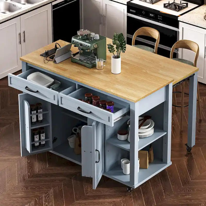 Îlot de cuisine extensible sur roulettes