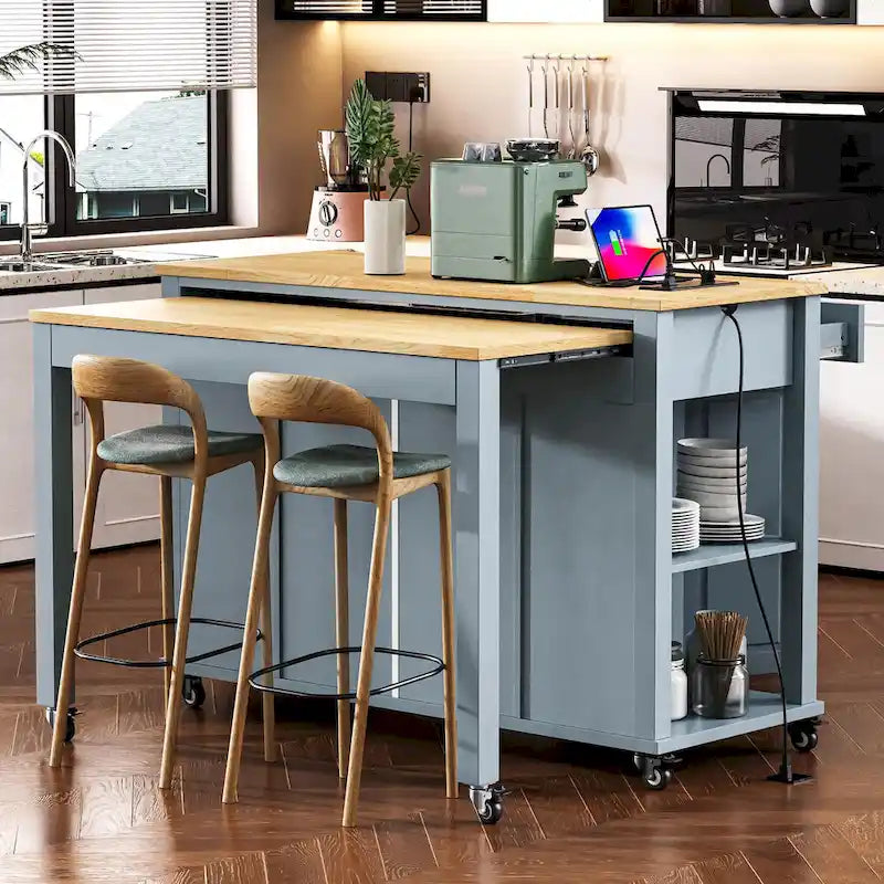 Îlot de cuisine extensible sur roulettes