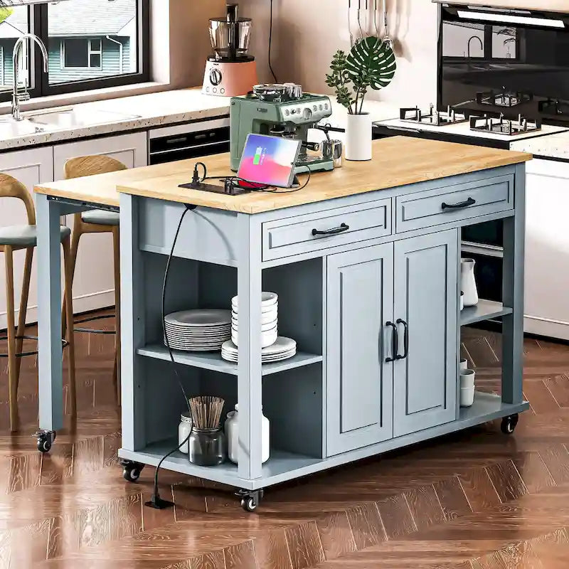 Îlot de cuisine extensible sur roulettes