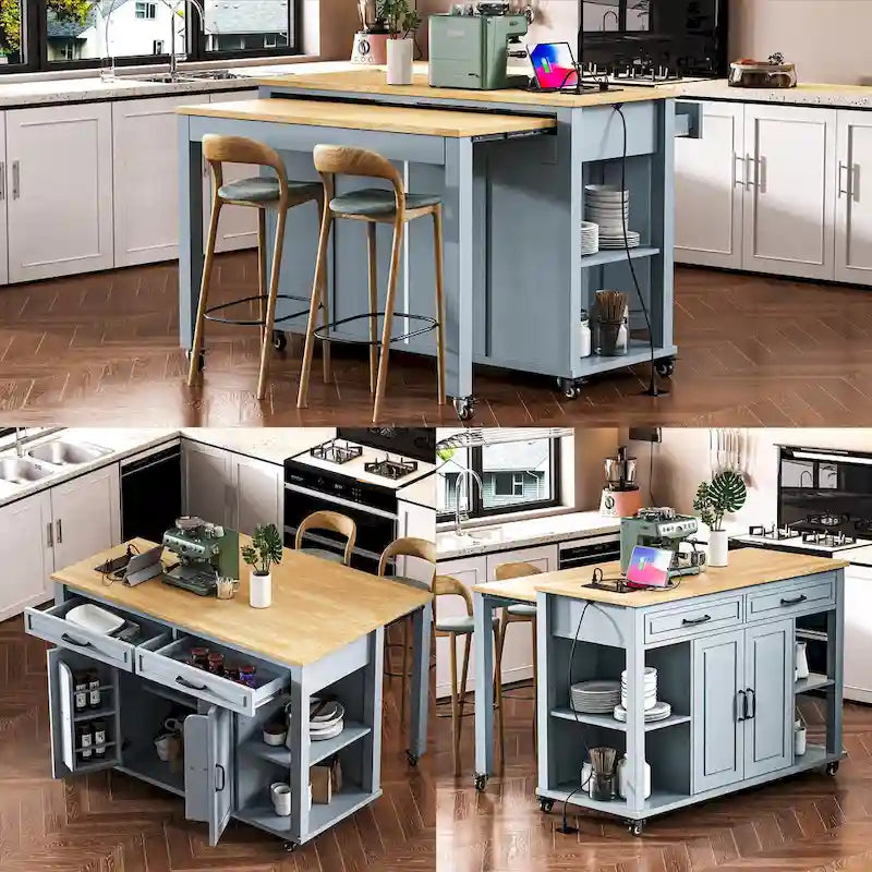 Îlot de cuisine extensible sur roulettes