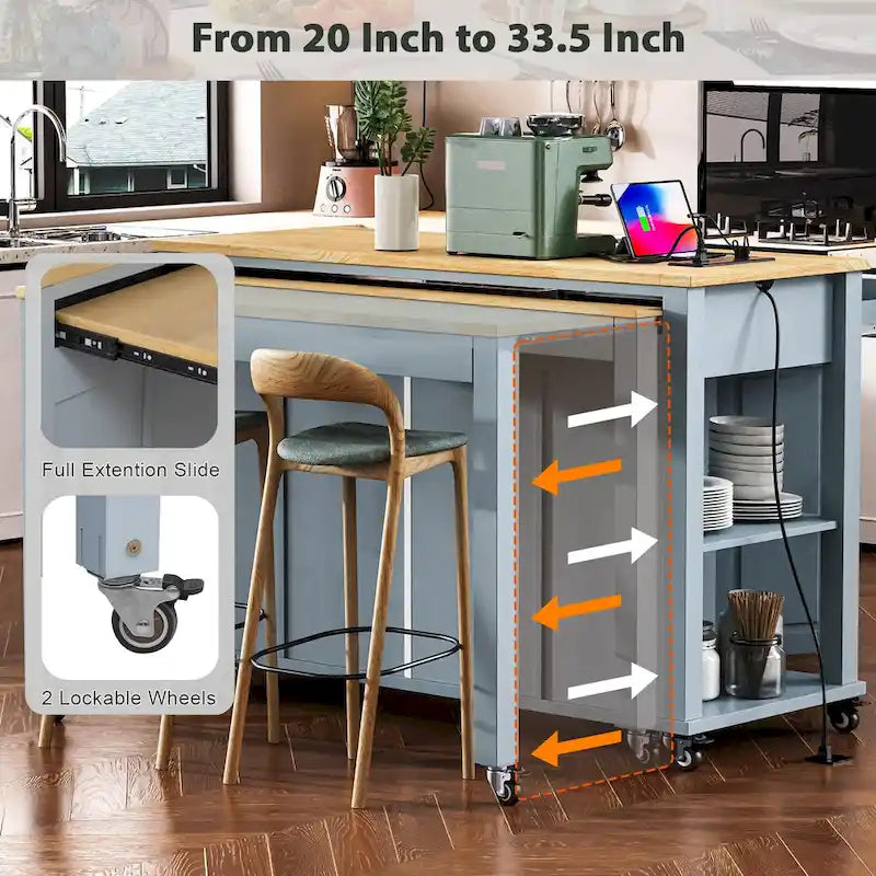 Îlot de cuisine extensible sur roulettes