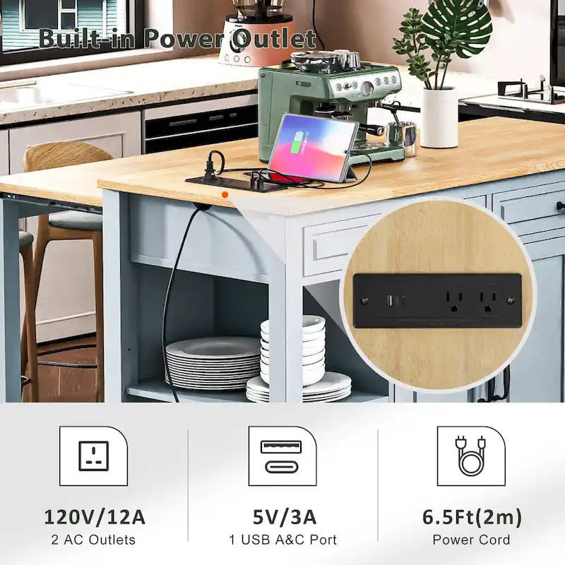 Îlot de cuisine extensible sur roulettes