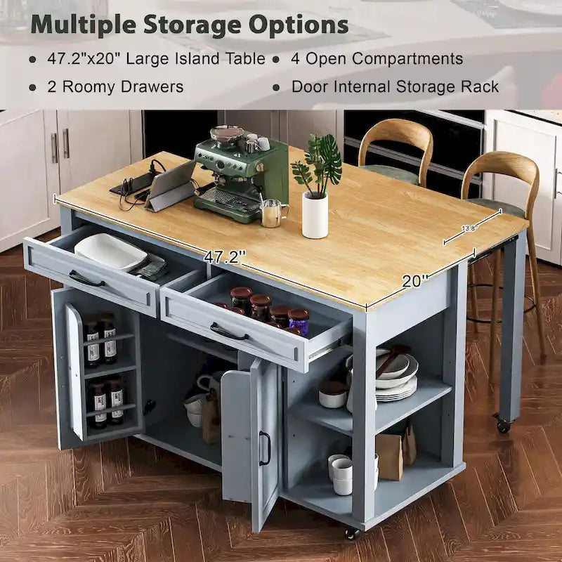 Îlot de cuisine extensible sur roulettes