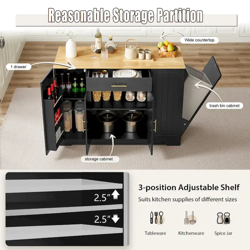 Îlot de cuisine avec support de poubelle basculant