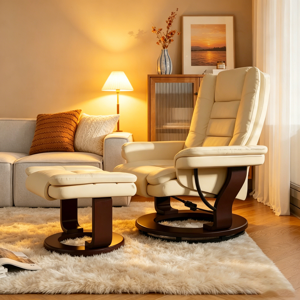 Fauteuil inclinable rembourré multi-positions contemporain avec ottoman