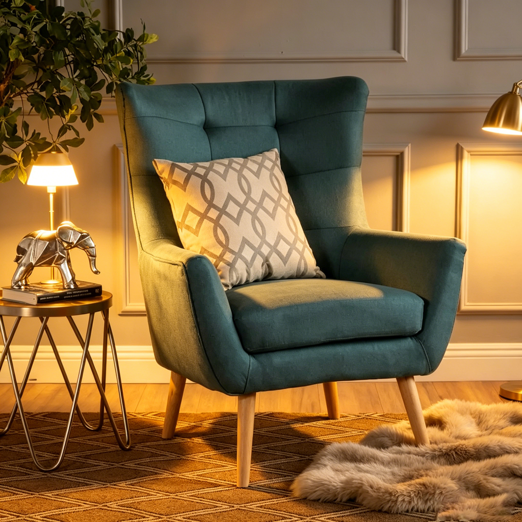Fauteuil à oreilles haut de dossier sarcelle