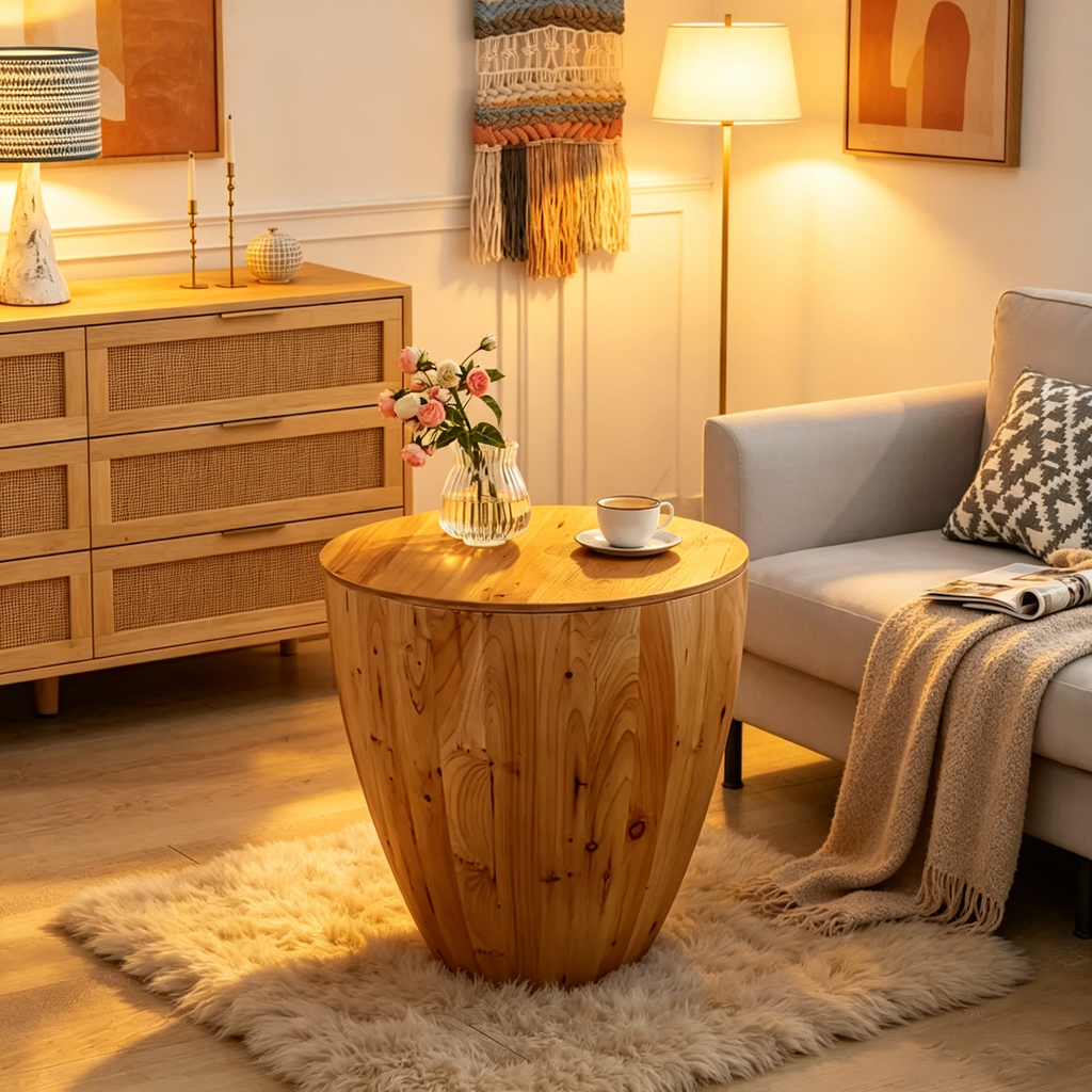 Table basse de style vintage en forme de seau