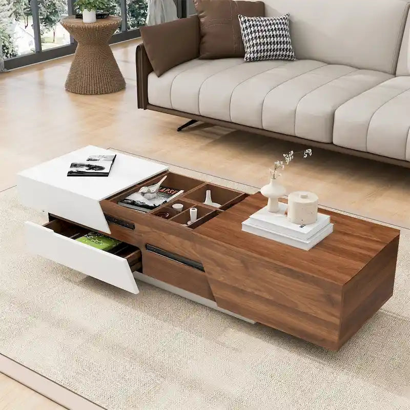 Table basse moderne extensible à plateau coulissant