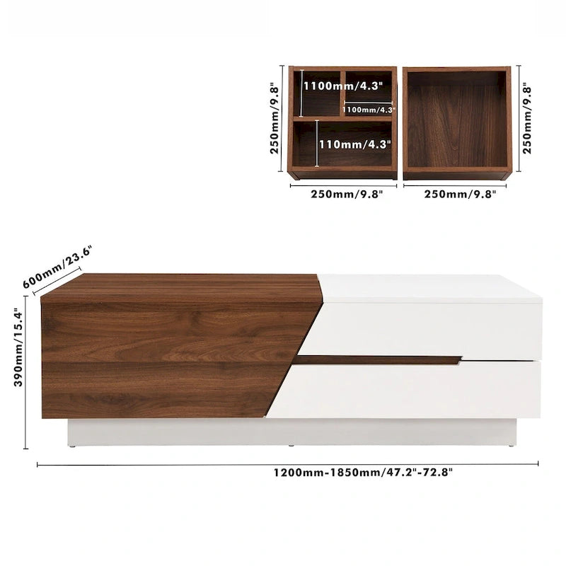 Table basse moderne extensible à plateau coulissant