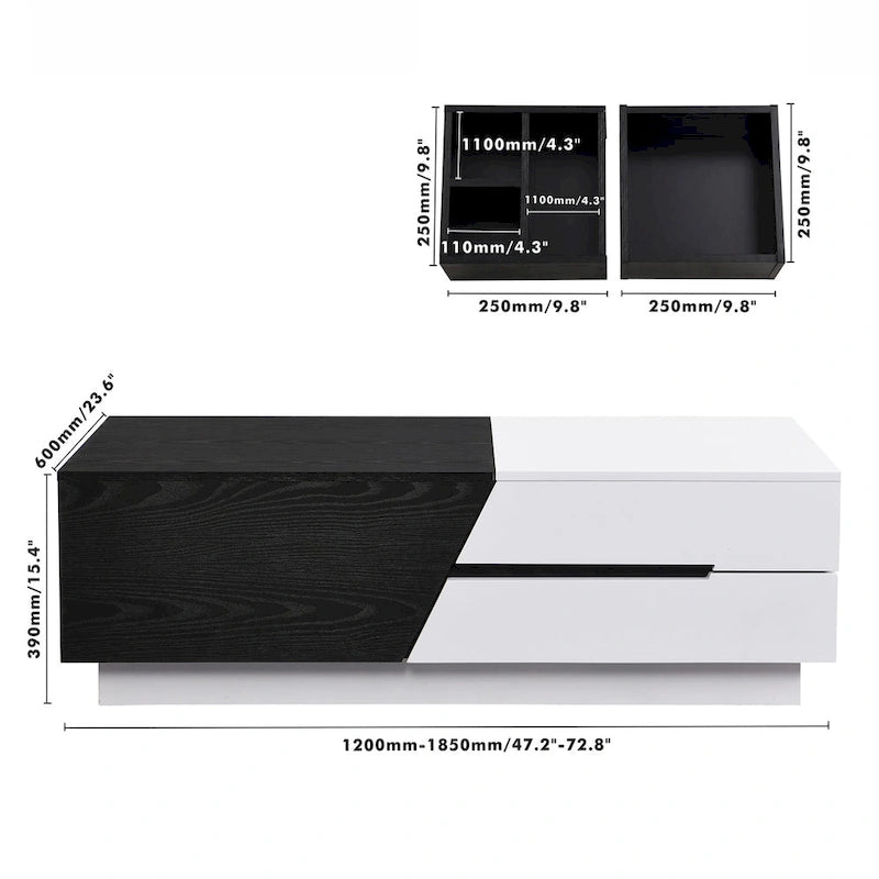 Table basse moderne extensible à plateau coulissant