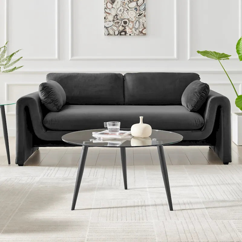 Table basse avec pieds effilés et plateau en verre