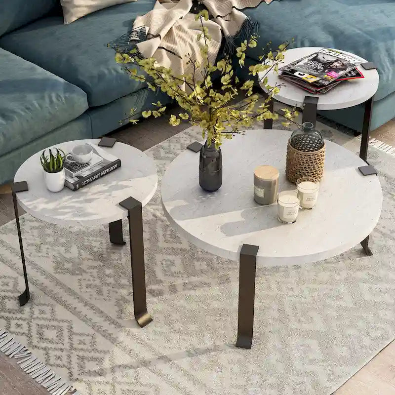 Table basse et bout de canapé rondes à trois pièces en acier