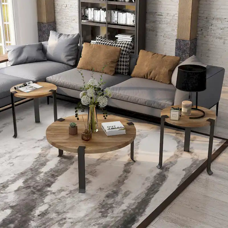 Table basse et bout de canapé rondes à trois pièces en acier