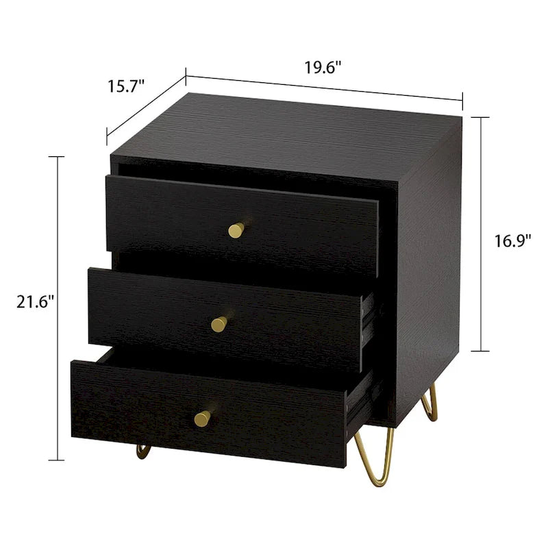 Commode de chevet Blanc/Gris/Noir
